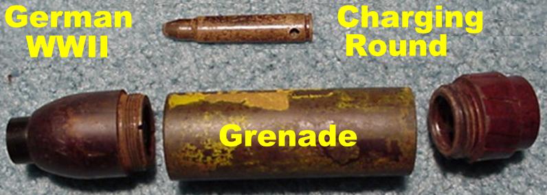 Photo of a WWII German rifle grenade and the grenade charging round.